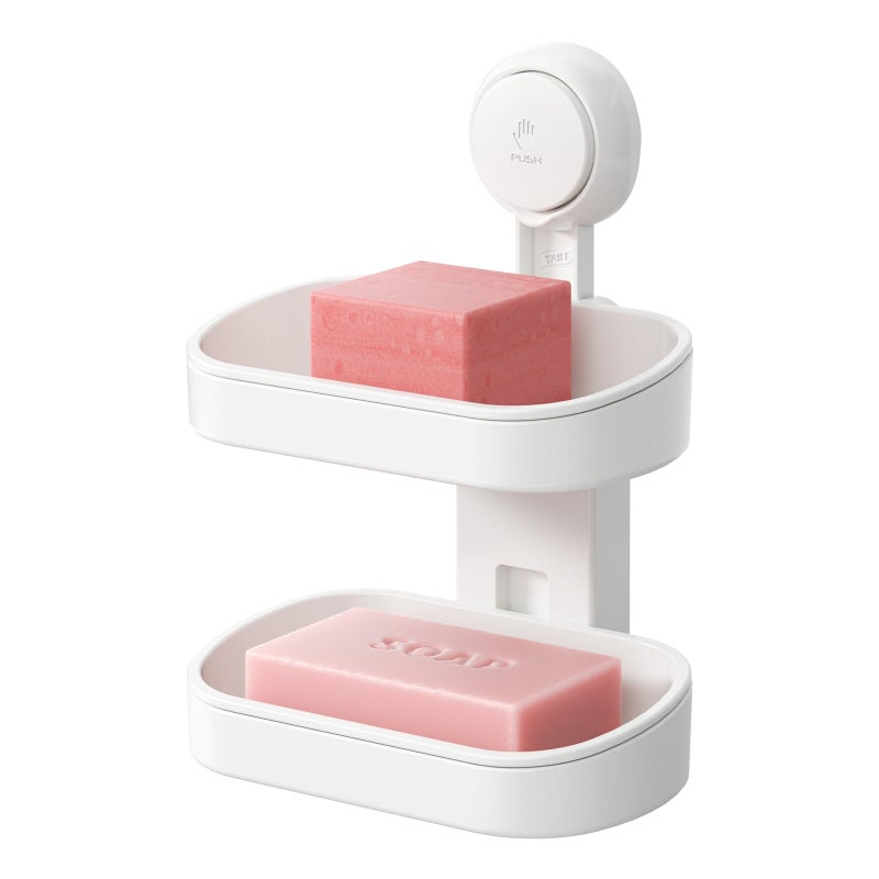 TAILI Double Layer Soap Dish Suction Cup Soap Holder, Strong Sponge Holder for Shower, Bathroom, Tub and Kitchen Sink, Drill-Free, Removable - Image 1